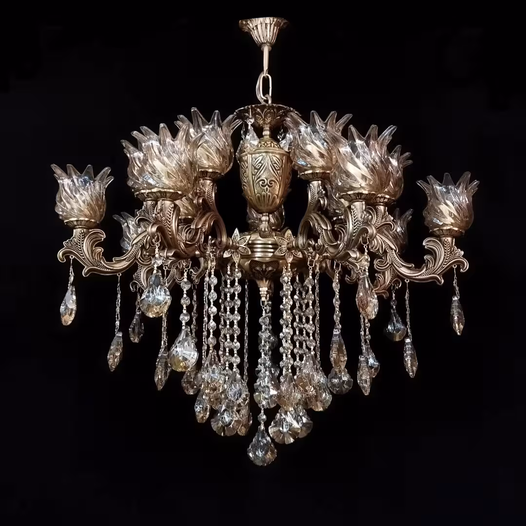 لوستر برنزی 7 شاخه 14 شعله شاخه آرامیس