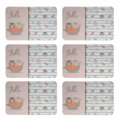 زیربشقابی طرح گربه و هندوانه کد 8029 بسته 6 عددی