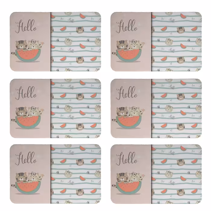 زیربشقابی طرح گربه و هندوانه کد 8029 بسته 6 عددی