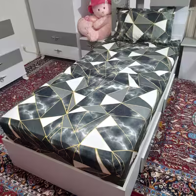 سرویس ملحفه مدل ni04057 طرح ماربل هندسی کد 120 یک نفره دو تکه