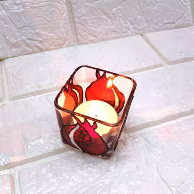 جا شمعی شیشه ای مدل ویترای طرح انار کد 0021