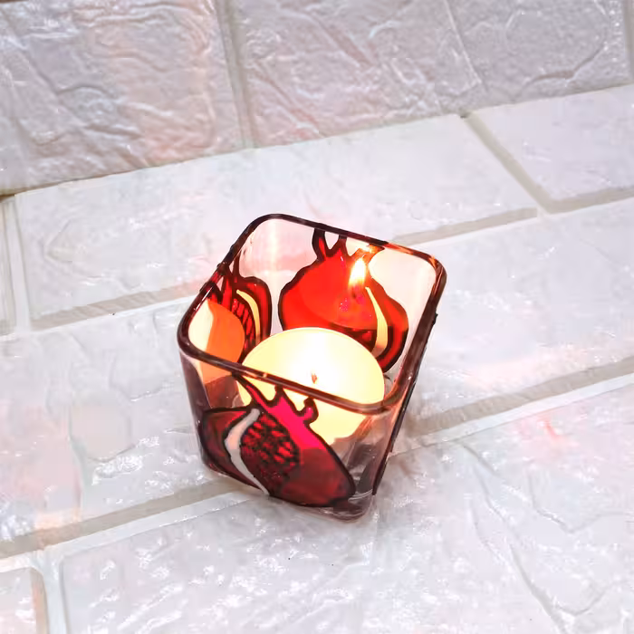 جا شمعی شیشه ای مدل ویترای طرح انار کد 0021