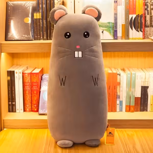 عروسک طرح حیوانات بالشتی مدل موش کد JM110 ارتفاع 70 سانتی‌متر رنگ خاکستری
