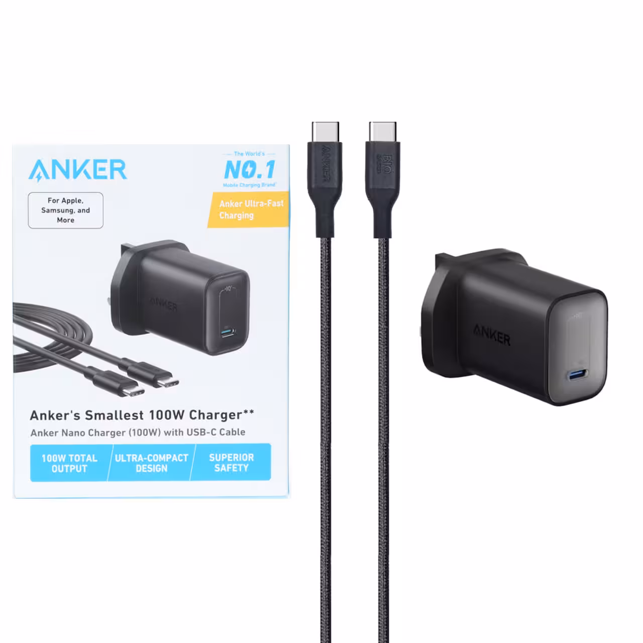 شارژر دیواری PD و فست تک پورت ANKER مدل B2679K11 100W به همراه کابل شارژ Type-C To Type-C - مشکی