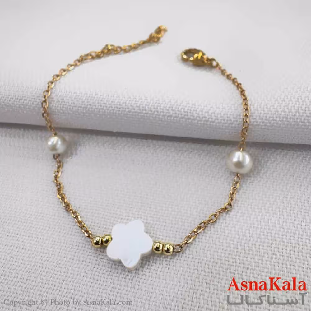 دستبند دخترانه مینیمال مدل سنگ گل صدفی کد DSB18760W