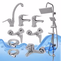 ست 9 عددی شیرآلات برند آیدا صنعت مدل قهرمان اردکی | شیر ظرفشویی   دو عدد روشویی   حمام   دو عدد توالت   علم دوش یونیورست رسوب‌گیر اتومات   دو شلنگ توالت | کروم مات