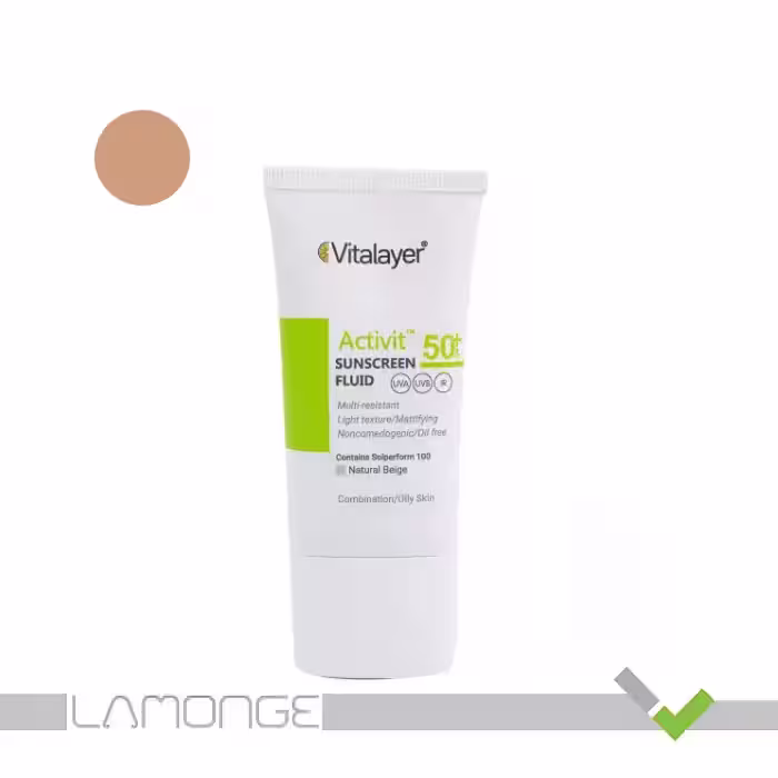 فلوئید ضد آفتاب SPF50 بژ طبیعی ویتالیر مدل Activit مناسب پوست چرب حجم 50 میلی لیتر