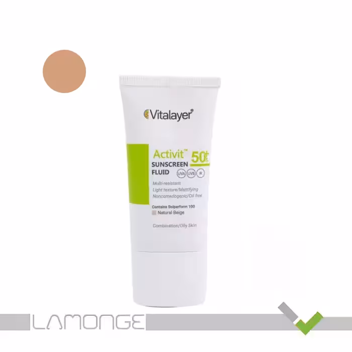 فلوئید ضد آفتاب SPF50 بژ طبیعی ویتالیر مدل Activit مناسب پوست چرب حجم 50 میلی لیتر