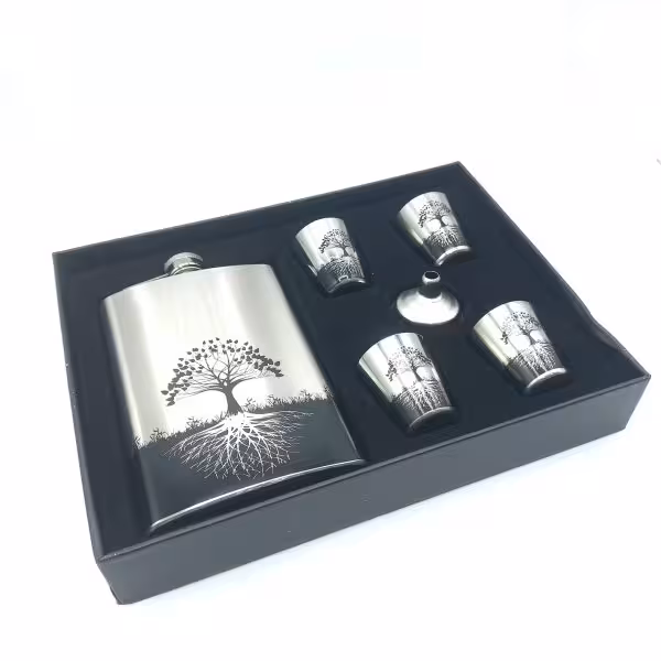 ست قمقمه جیبی استیل 4 شات مدل درخت زندگی کد A530296