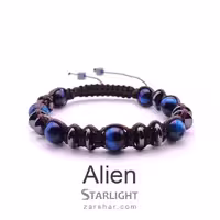 دستبند بافت چرم و سنگ تایگر و حدید Alien