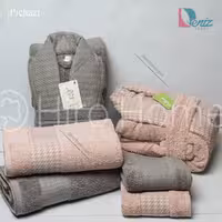حوله ست دو نفره طرح پیچازی رنگ سنگی و کالباسی