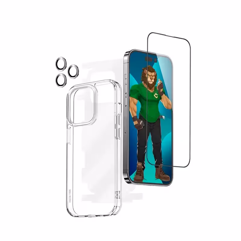 محافظ صفحه نمایش گرین مدل protection pack hd مناسب برای گوشی موبایل اپل iphone 14 pro max به همراه محافظ پشت گوشی و محافظ لنز و کاور