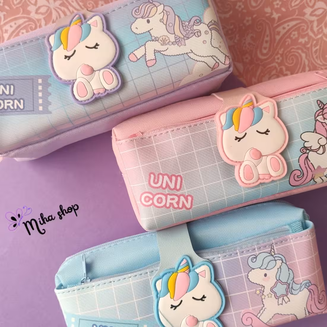 جامدادی یونیکورن  دو جیبه و ضدآب رنگ آبی