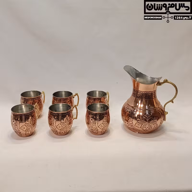 سرویس مسی پارچ و لیوان الماس تراش مدل حوناز