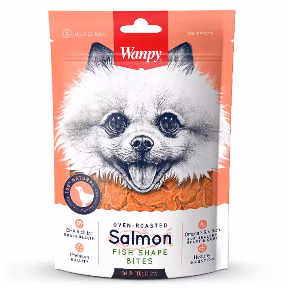تشویقی سگ ونپی مدل Salmon Fish Shape Bites طعم سالمون وزن 100 گرم