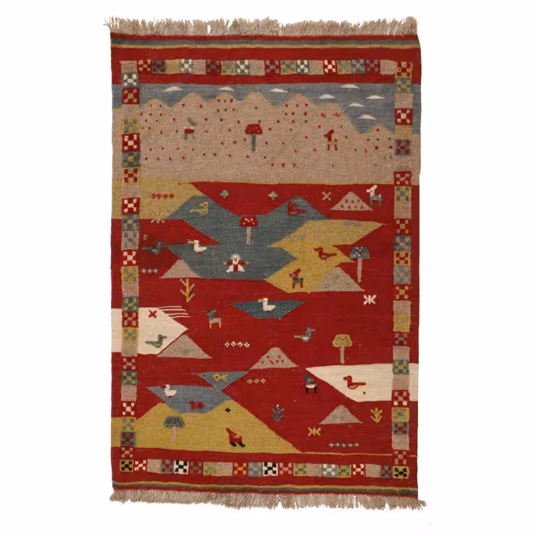 گلیم گبه قشقایی دستبافت یک و نیم متری کد 140344