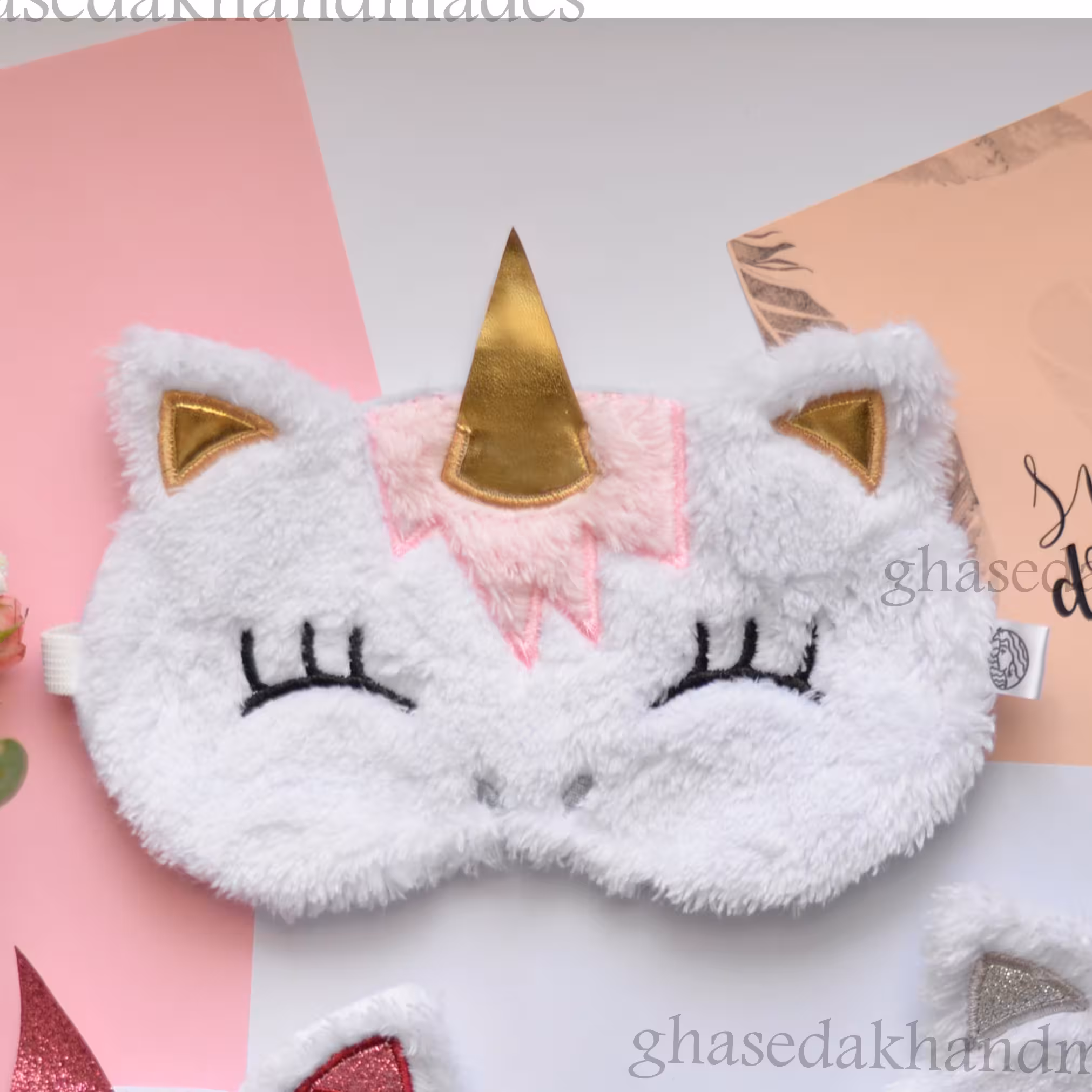 چشمبند فانتزی خواب طرح تکشاخ3 سفید در 3 رنگ شاخ