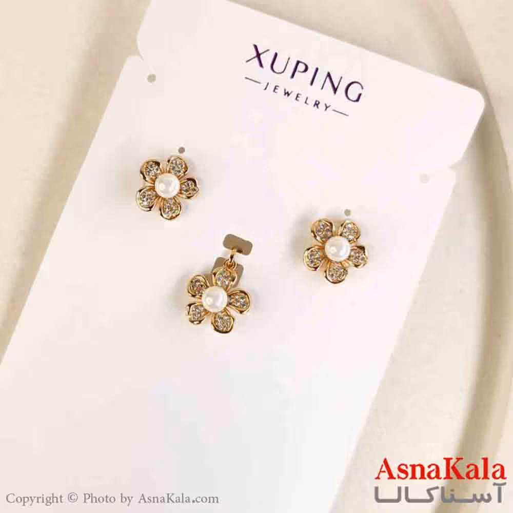 نیم ست زنانه ژوپینگ مدل گل مرواریدی شامل گوشواره و گردنبند کد NIM14788W