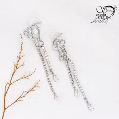 گوشواره جواهری با آویز نگین اتمی کد 12210