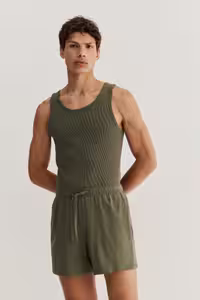 ست پیژامه مردانه مجموعه لباس خواب پنبه ای بالا و شلوارک بدون آستین H&M