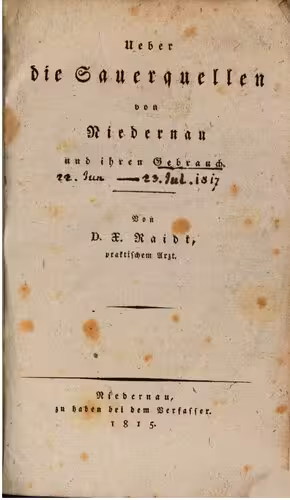 خرید و دانلود نسخه کامل کتاب Die Sauerquellen von Niedernau und ihren Gebrauch