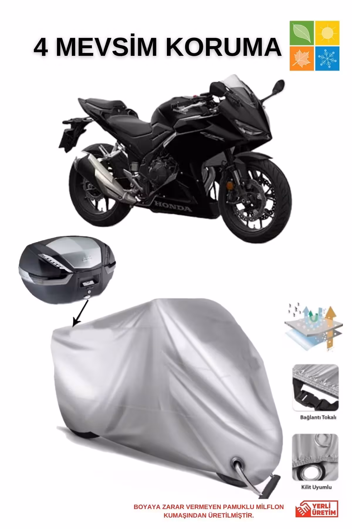 چادر موتورسیکلت خاکستری HONDA CBR500 R قفل کیسه عقب موتور سیکلت ضد آب سازگار AutoEN