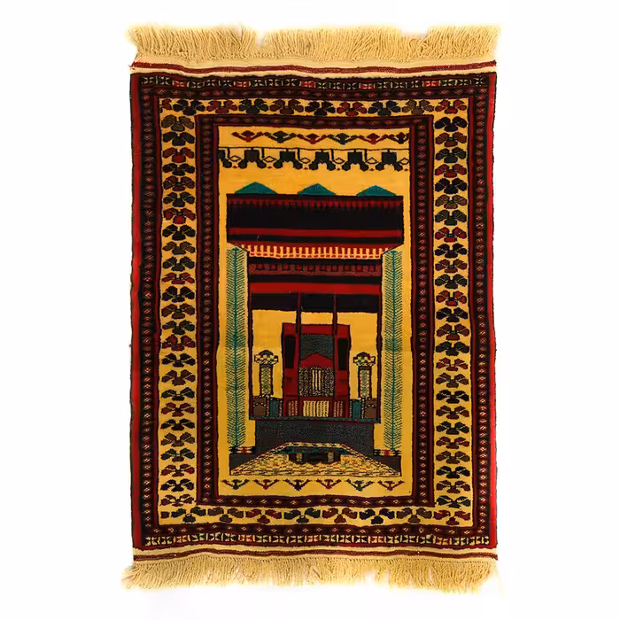 فرش دستبافت قدیمی  یک متری طرح سجاده ای