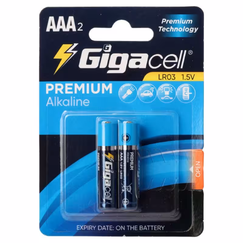 باتری دوتایی نیم قلمی Gigacell Premium Alkaline LR03 1.5V AAA