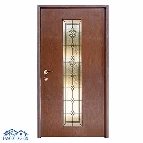 درب چوبی با شیشه‌خور عمودی کد 018
