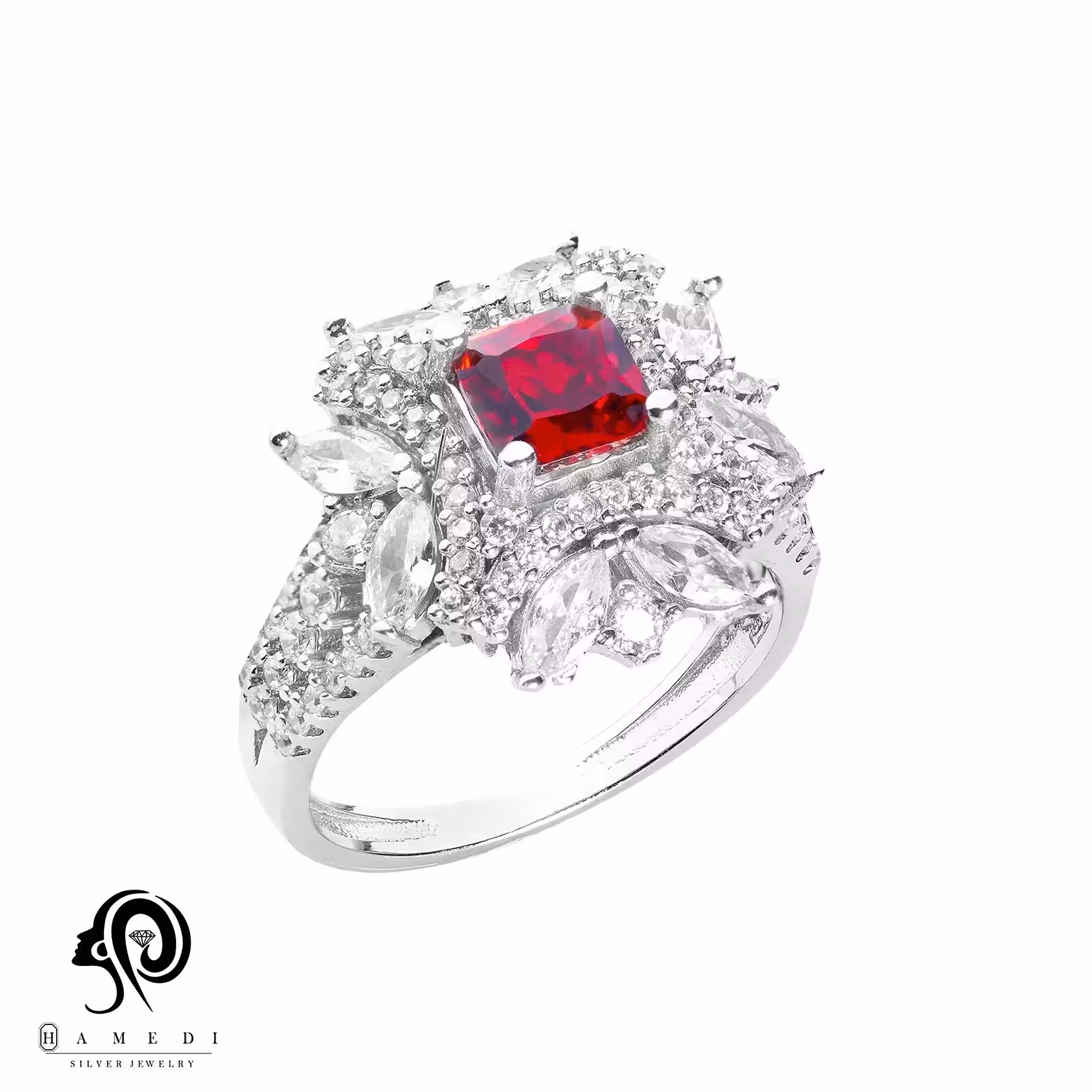 انگشتر نقره زنانه نگین رنگی مدل RI R58