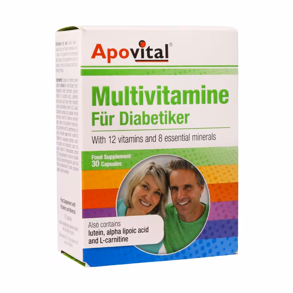 کپسول مولتی ویتامین افراد دیابتی آپوویتال 30 عدد  Apovital Multivitamine For Diabetics 30 Caps