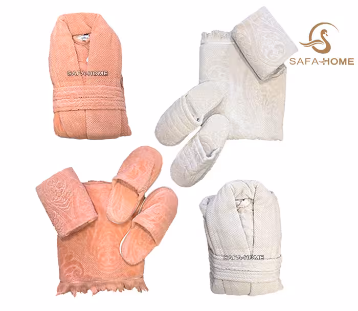 ست حوله عروس و داماد بونیتو کرم گلبهی