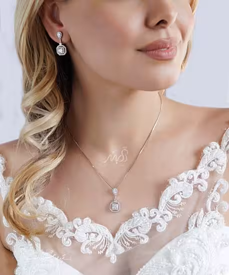 💍نیم ست جواهری پرطرفدار (آويز و گوشواره)،زیبا و خاص با طراحی ژورنالی جواهرات ؛ نقره عیار 925 (N_4137)