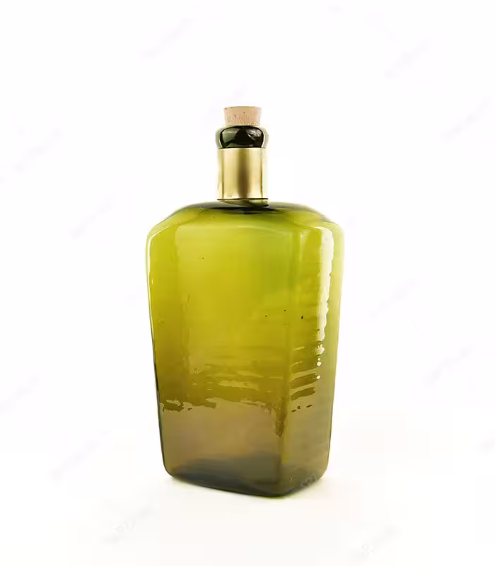 بطری آبگینه گردن برنجی مدل سارنگ زیتونی- کد 009