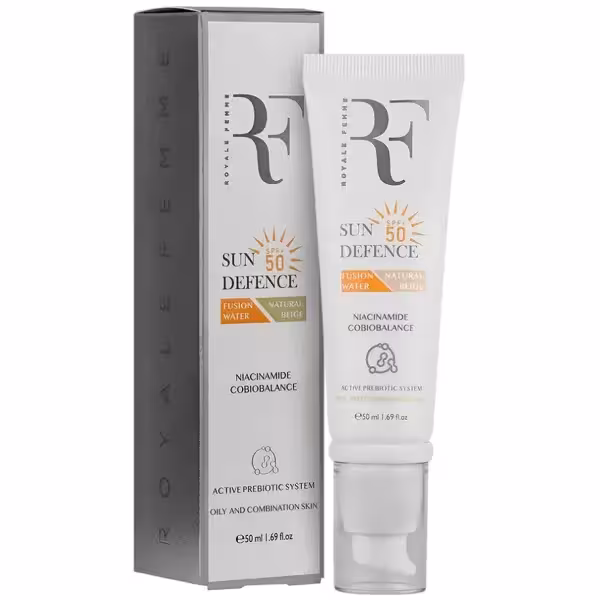 کرم ضدآفتاب فیوژن واتر بژ طبیعی پوست چرب SPF 50 رویال فم 50 میلی لیتر RF
