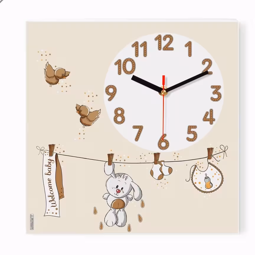 ساعت دیواری اتاق کودک طرح خرگوش بند رخت کد 3336