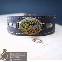 دستبند چرم عقیق زرد حکاکی یا ثارالله_ کد : 400779