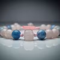دستبند ترکیبی آکوامارین و کوارتز صورتی 