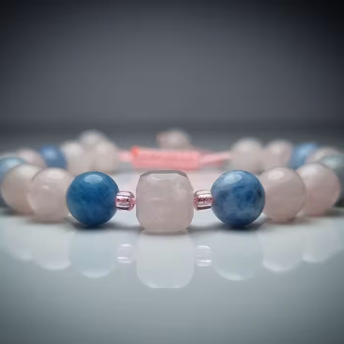 دستبند ترکیبی آکوامارین و کوارتز صورتی 