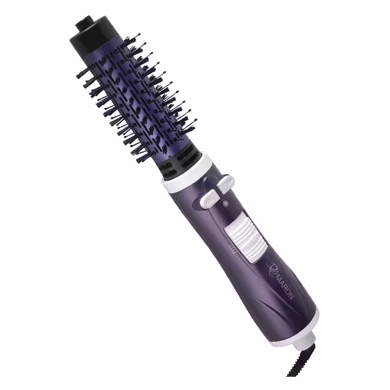 سشوار برس‌دار چرخشی 1000 وات پرومارون مدل RL-8814، موتور DC، وزن 480 گرم، المنت فلز، با قابلیت باد سرد، فناوری تولید یون، سیم گردان