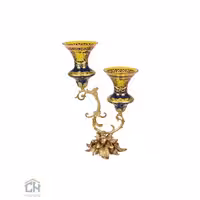 شمعدان دکوری پایه برنز سرمه ای گلدکیش مدل GK6037