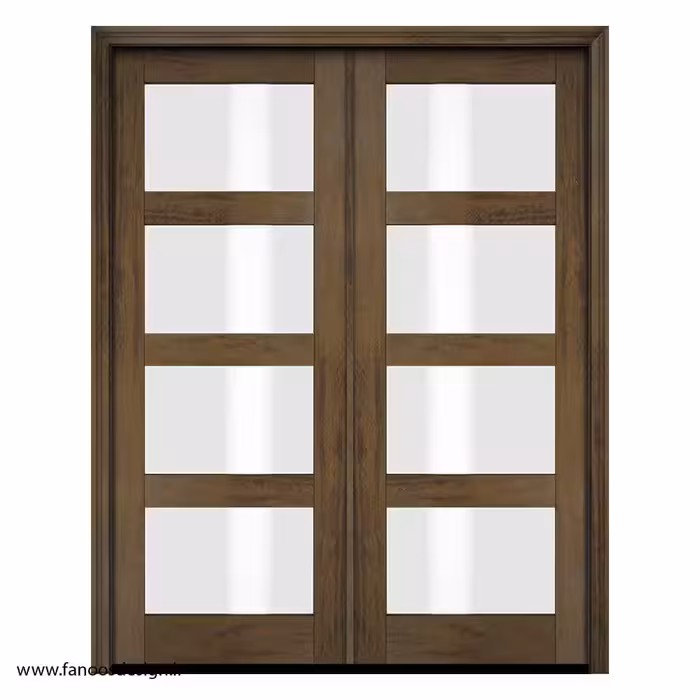 درب اتاق نشیمن دو لنگه چوبی شیشه خور کد 1137