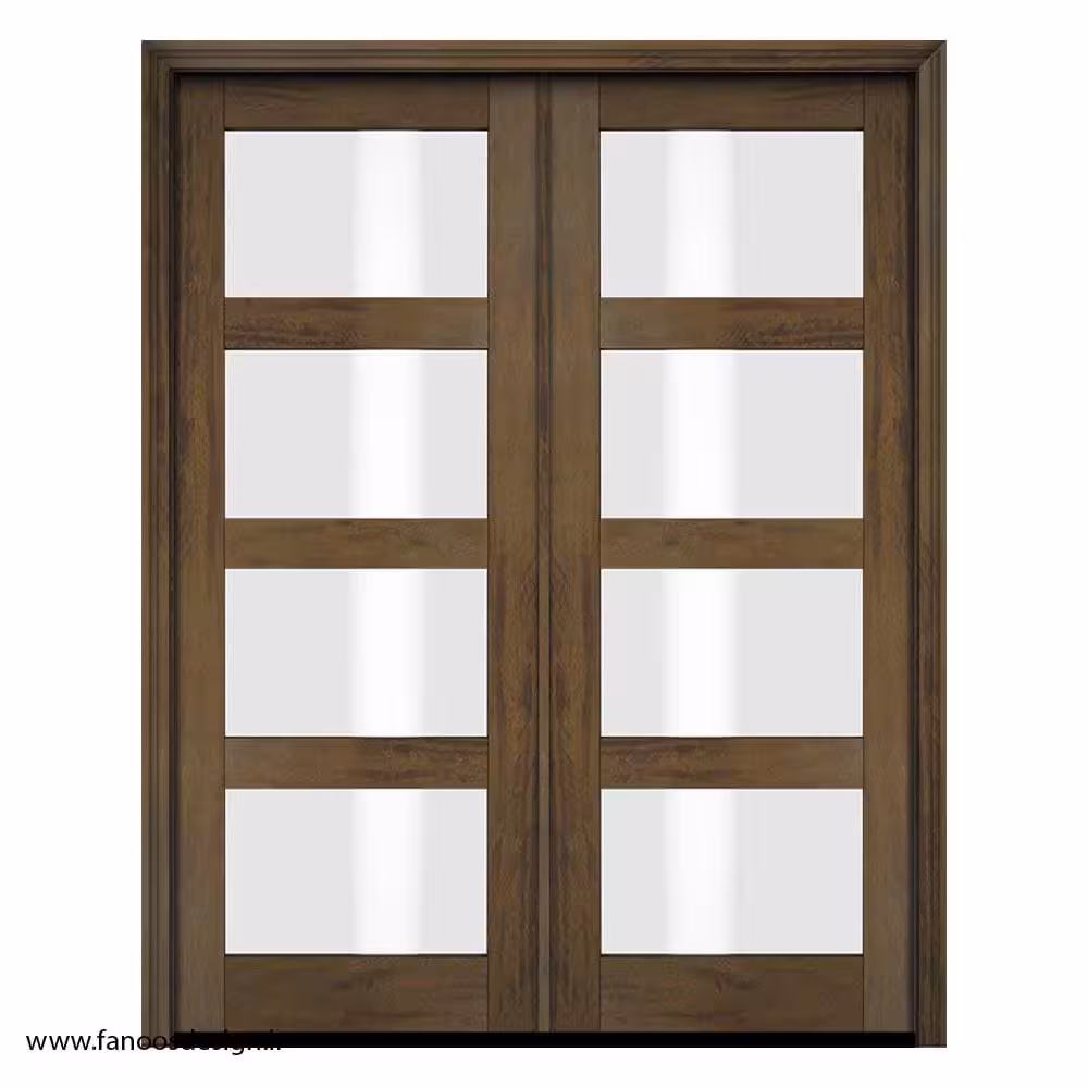 درب اتاق نشیمن دو لنگه چوبی شیشه خور کد 1137