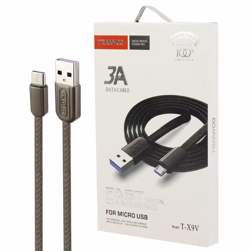 کابل میکرو یو اس بی فست شارژ Tranyoo T-X9V 3A 1m