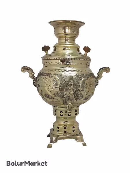 سماور ذغالی برنجی زرد 4 لیتر مدل شیر خورشید