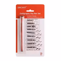 ست قلم فلزی کالیگرافی SinoArt مجموعه 10 عددی با نیب استیل و دسته چوبی