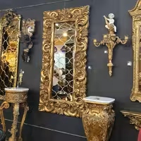 قاب درباری فایبرگلاس پتینه طلایی با آینه برنز برش دار کد 101962