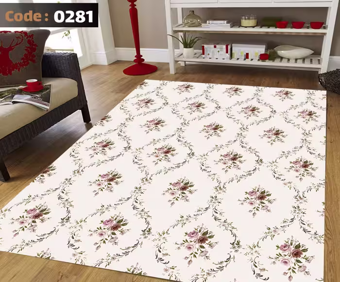کاورفرش روفرشی دورکشدار گوشه لیفه ای کرم  قهوه ای کد 0281