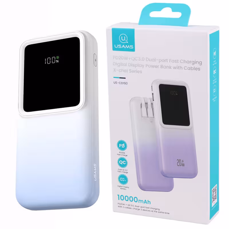 پاور بانک فست شارژ یوسامز مدل US-CD193 با ظرفیت 10000 میلی آمپر ساعت