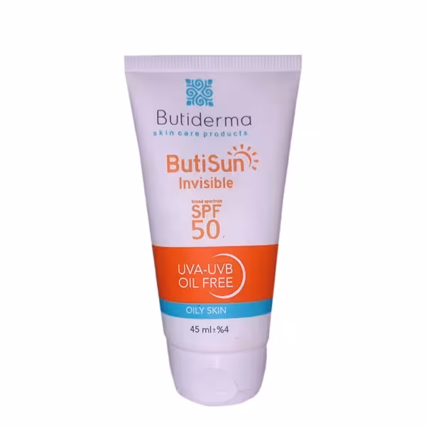 کرم ضد آفتاب پوست های چرب بی رنگ بیوتی درما حجم 45 میلی لیتر | Butiderma Invisible Oily Skin Sunscreen Cream 45ml